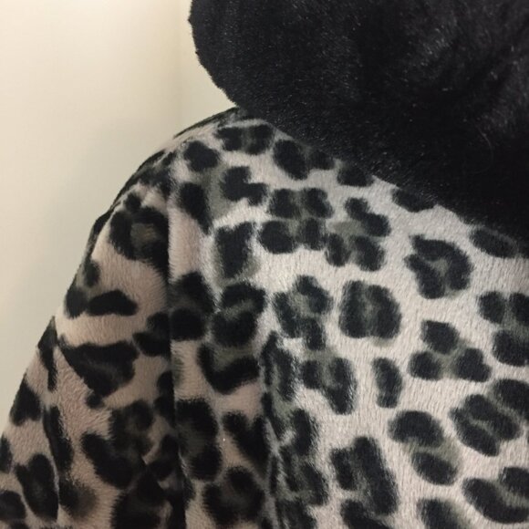 Faux Fur Cheetah Leopard Reversible Swing Car Coat sz L - Picture 3 of 8